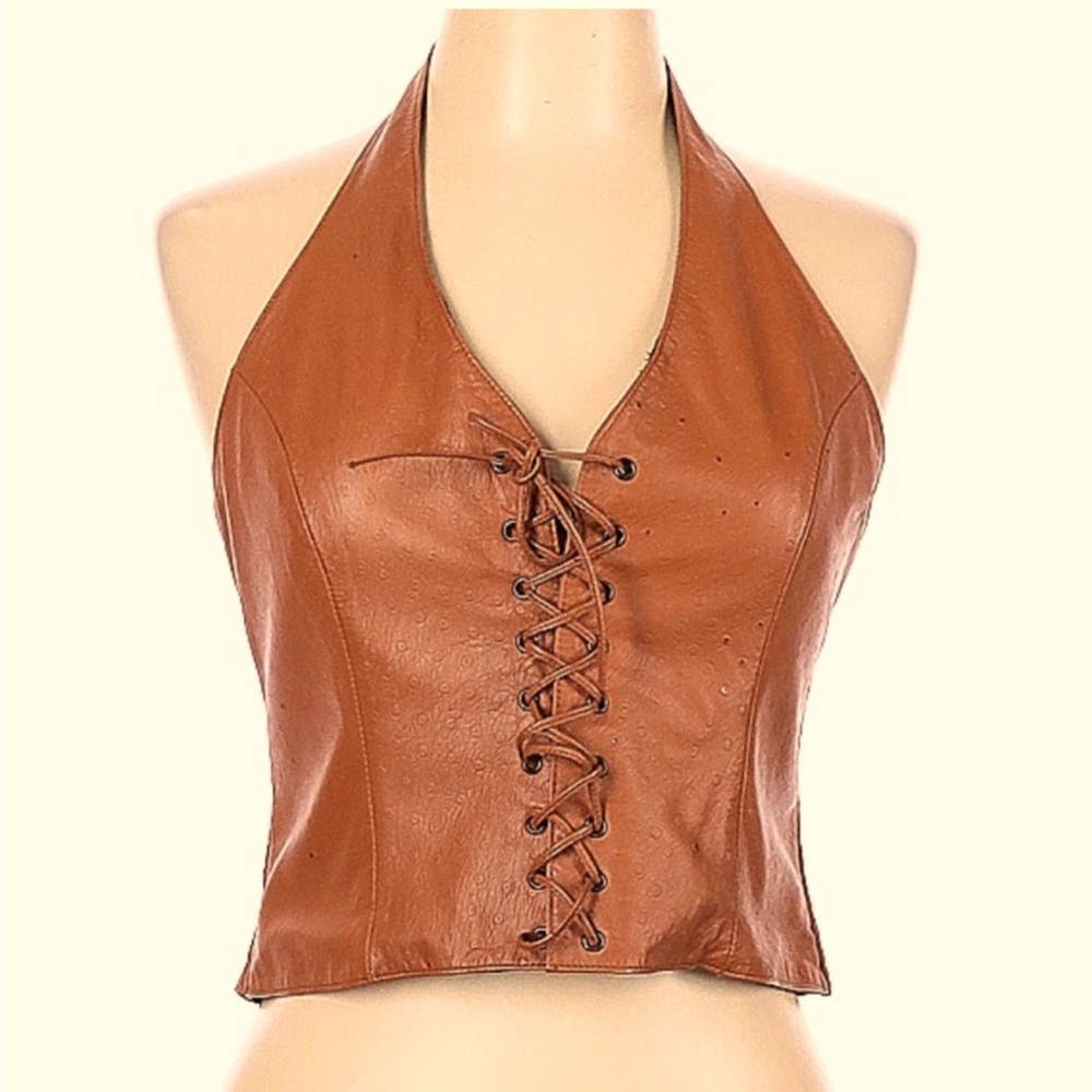 Women's Wilson Leather Maxima Brown Lace Up Corset Halter Tank Size Large / L